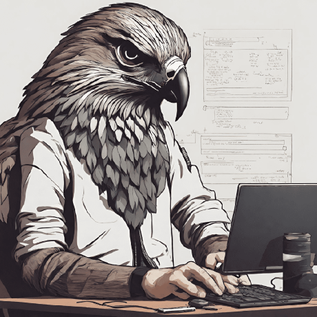 Musab Al-Zoubi’s public GitHub avatar — illustrated falcon at a laptop
